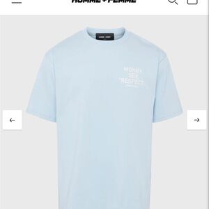 Homme Femme Respect Tee Light Blue and Cream